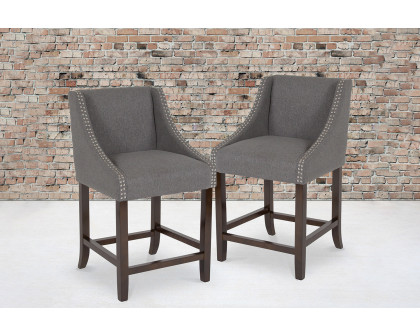 BLNK Carmel Series Fabric Transitional Walnut Counter Height Stool with Nail Trim Set of 2