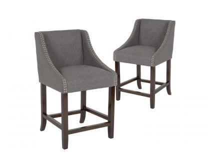 BLNK Carmel Series Fabric Transitional Walnut Counter Height Stool with Nail Trim Set of 2 - Dark Gray