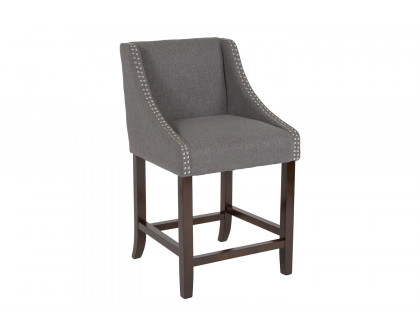 BLNK Carmel Series Fabric Transitional Walnut Counter Height Stool with Nail Trim Set of 2 - Dark Gray