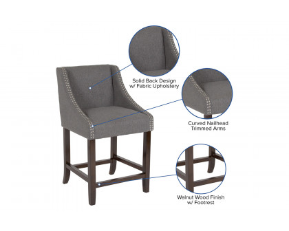 BLNK Carmel Series Fabric Transitional Walnut Counter Height Stool with Nail Trim Set of 2 - Dark Gray