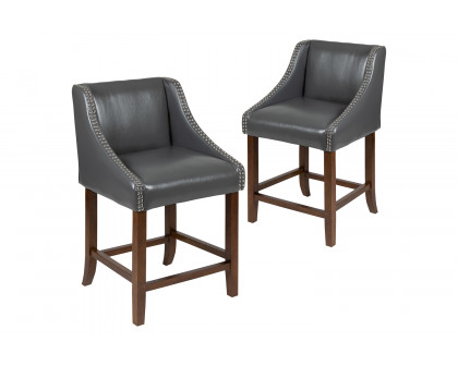 BLNK - Carmel Series Transitional Walnut Counter Height Stool with Nail Trim in Dark Gray LeatherSoft Set of 2