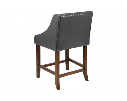 BLNK - Carmel Series Transitional Walnut Counter Height Stool with Nail Trim in Dark Gray LeatherSoft Set of 2