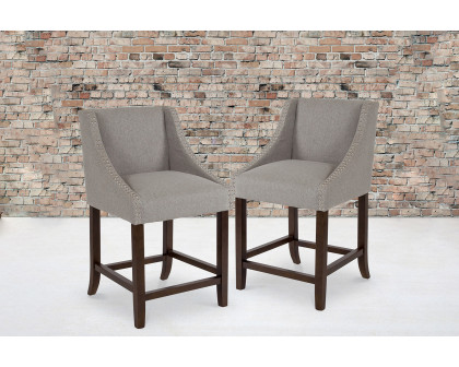 BLNK Carmel Series Fabric Transitional Walnut Counter Height Stool with Nail Trim Set of 2