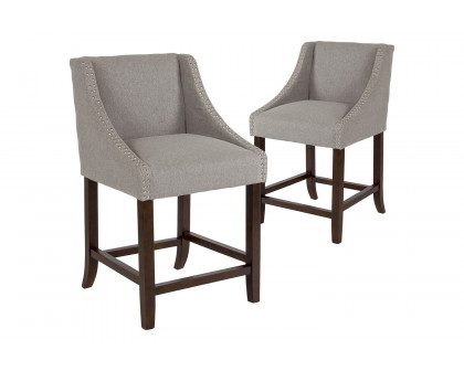 BLNK Carmel Series Fabric Transitional Walnut Counter Height Stool with Nail Trim Set of 2 - Light Gray