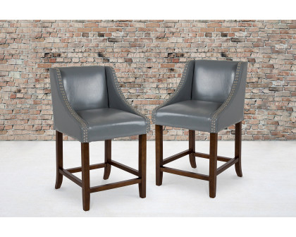 BLNK Carmel Series LeatherSoft Transitional Walnut Counter Height Stool with Nail Trim Set of 2