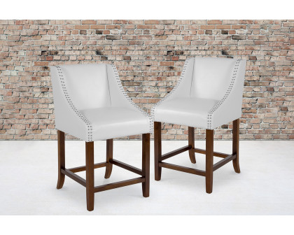 BLNK Carmel Series LeatherSoft Transitional Walnut Counter Height Stool with Nail Trim Set of 2