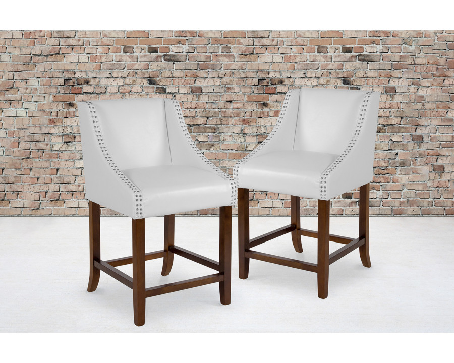 BLNK Carmel Series LeatherSoft Transitional Walnut Counter Height Stool with Nail Trim Set of 2 - White