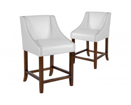 BLNK Carmel Series LeatherSoft Transitional Walnut Counter Height Stool with Nail Trim Set of 2 - White