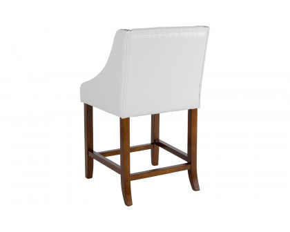 BLNK Carmel Series LeatherSoft Transitional Walnut Counter Height Stool with Nail Trim Set of 2 - White