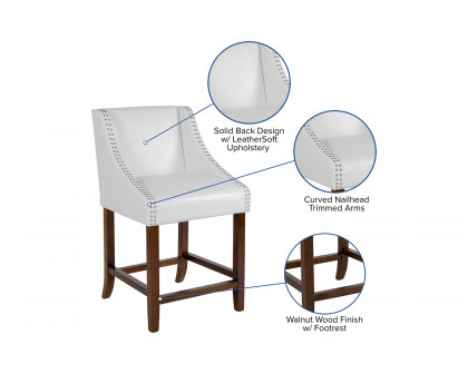 BLNK Carmel Series LeatherSoft Transitional Walnut Counter Height Stool with Nail Trim Set of 2 - White