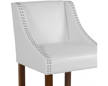 BLNK Carmel Series LeatherSoft Transitional Walnut Counter Height Stool with Nail Trim Set of 2 - White