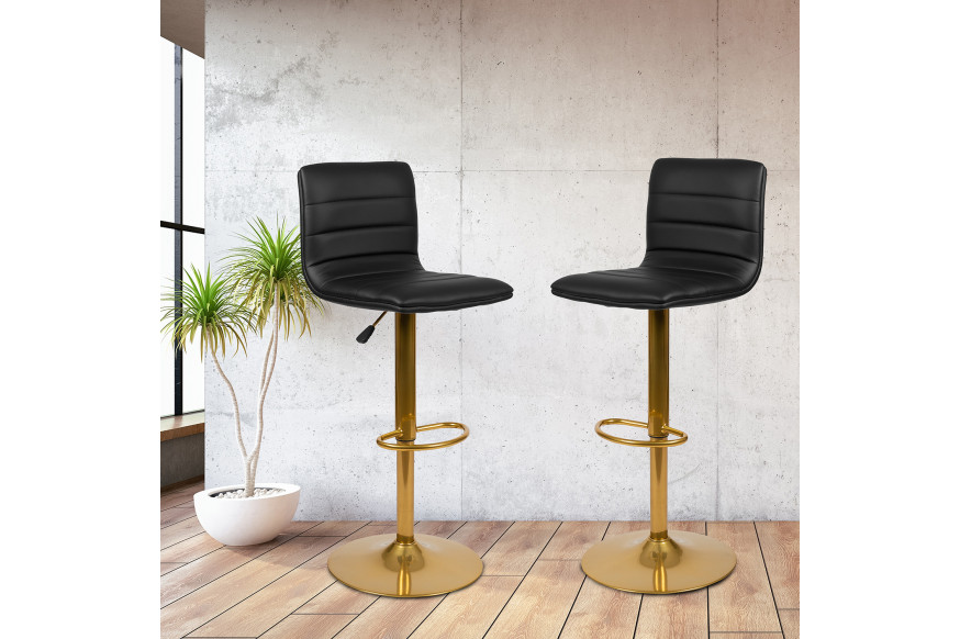 BLNK™ Vincent Vinyl Adjustable Counter Height Swivel Bar Stool with Back and Gold Pedestal Base Set of 2 - Black