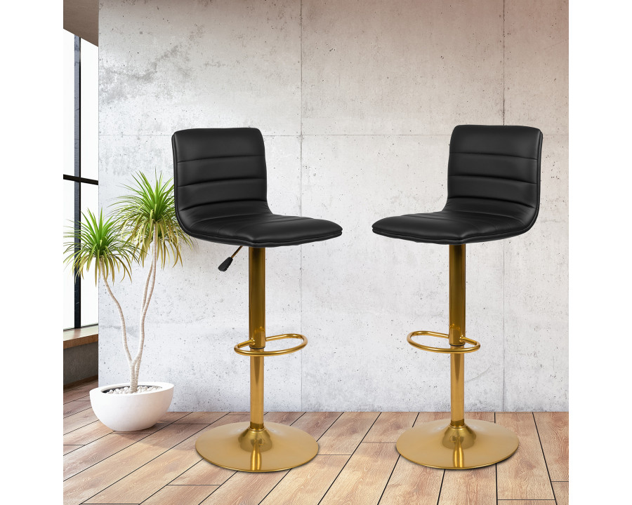 BLNK Vincent Vinyl Adjustable Counter Height Swivel Bar Stool with Back and Gold Pedestal Base Set of 2