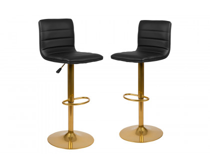 BLNK™ Vincent Vinyl Adjustable Counter Height Swivel Bar Stool with Back and Gold Pedestal Base Set of 2 - Black