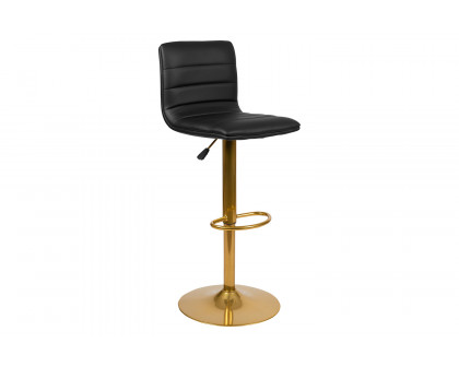 BLNK™ Vincent Vinyl Adjustable Counter Height Swivel Bar Stool with Back and Gold Pedestal Base Set of 2 - Black