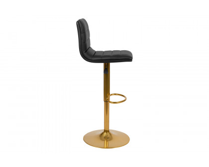 BLNK™ Vincent Vinyl Adjustable Counter Height Swivel Bar Stool with Back and Gold Pedestal Base Set of 2 - Black