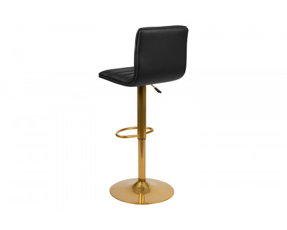 BLNK™ Vincent Vinyl Adjustable Counter Height Swivel Bar Stool with Back and Gold Pedestal Base Set of 2 - Black