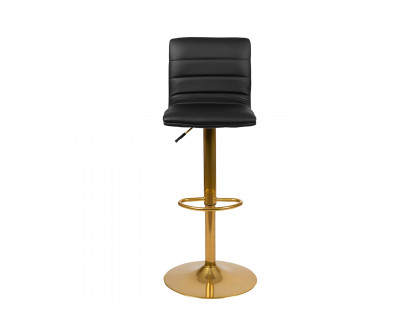 BLNK™ Vincent Vinyl Adjustable Counter Height Swivel Bar Stool with Back and Gold Pedestal Base Set of 2 - Black