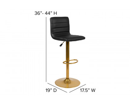 BLNK™ Vincent Vinyl Adjustable Counter Height Swivel Bar Stool with Back and Gold Pedestal Base Set of 2 - Black