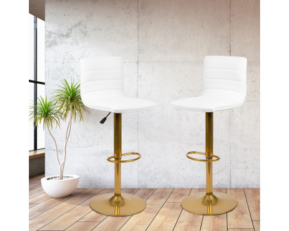 BLNK Vincent Vinyl Adjustable Counter Height Swivel Bar Stool with Back and Gold Pedestal Base Set of 2