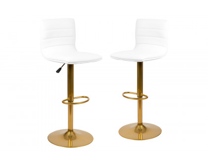 BLNK Vincent Vinyl Adjustable Counter Height Swivel Bar Stool with Back and Gold Pedestal Base Set of 2 - White