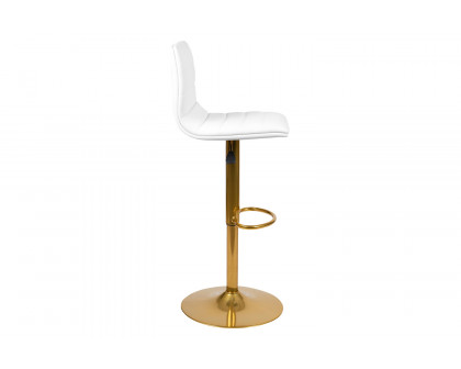 BLNK Vincent Vinyl Adjustable Counter Height Swivel Bar Stool with Back and Gold Pedestal Base Set of 2 - White