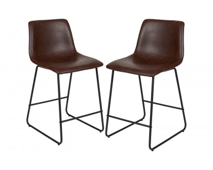 BLNK Reagan Commercial LeatherSoft Counter Height Bar Stools Set of 2 - Dark Brown