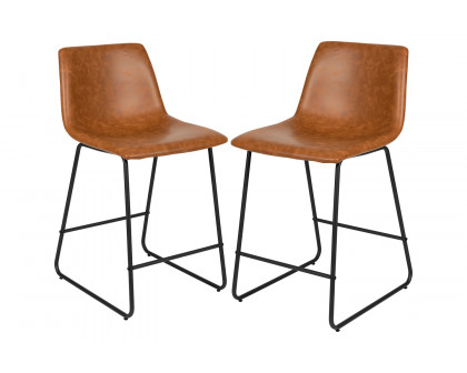 BLNK Reagan Commercial LeatherSoft Counter Height Bar Stools Set of 2 - Light Brown