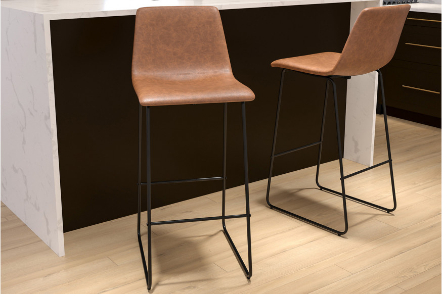 BLNK™ Reagan Commercial LeatherSoft Bar Height Bar Stools Set of 2 - Light Brown