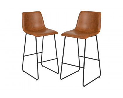 BLNK™ Reagan Commercial LeatherSoft Bar Height Bar Stools Set of 2 - Light Brown