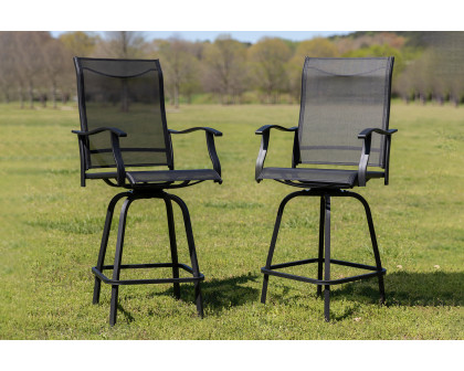 BLNK Valerie All-Weather Swivel Textilene Patio Bar Height Stools with High Back and Armrests Set of 2