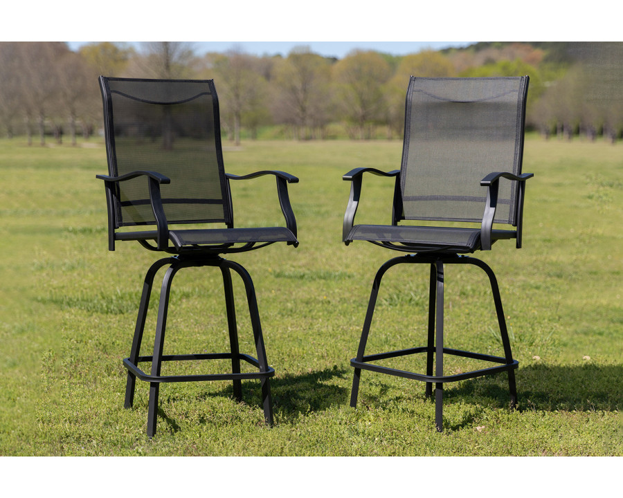 BLNK Valerie All-Weather Swivel Textilene Patio Bar Height Stools with High Back and Armrests Set of 2 - Black