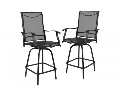 BLNK Valerie All-Weather Swivel Textilene Patio Bar Height Stools with High Back and Armrests Set of 2 - Black