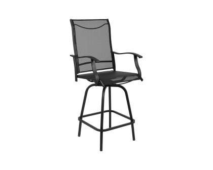 BLNK Valerie All-Weather Swivel Textilene Patio Bar Height Stools with High Back and Armrests Set of 2 - Black