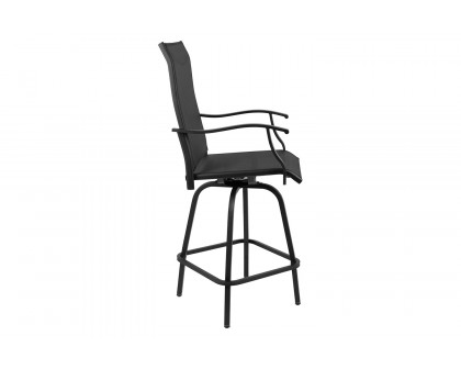 BLNK Valerie All-Weather Swivel Textilene Patio Bar Height Stools with High Back and Armrests Set of 2 - Black