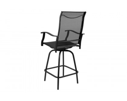 BLNK Valerie All-Weather Swivel Textilene Patio Bar Height Stools with High Back and Armrests Set of 2 - Black