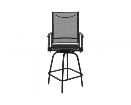 BLNK Valerie All-Weather Swivel Textilene Patio Bar Height Stools with High Back and Armrests Set of 2 - Black