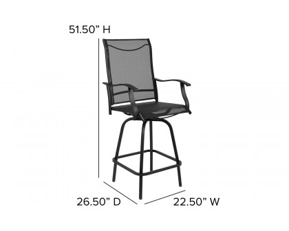 BLNK Valerie All-Weather Swivel Textilene Patio Bar Height Stools with High Back and Armrests Set of 2 - Black