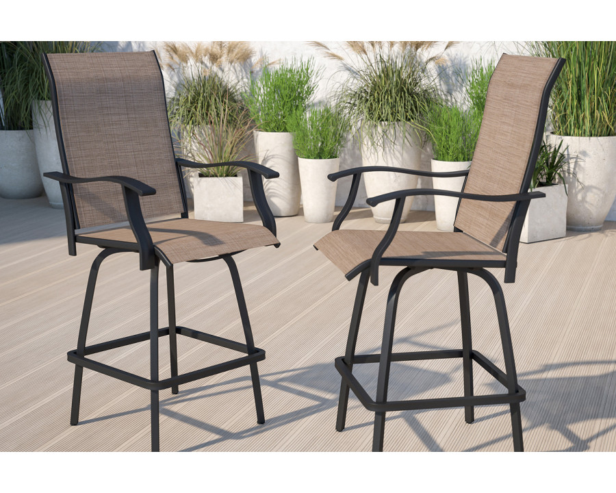 BLNK Valerie All-Weather Swivel Textilene Patio Bar Height Stools with High Back and Armrests Set of 2