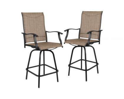 BLNK Valerie All-Weather Swivel Textilene Patio Bar Height Stools with High Back and Armrests Set of 2