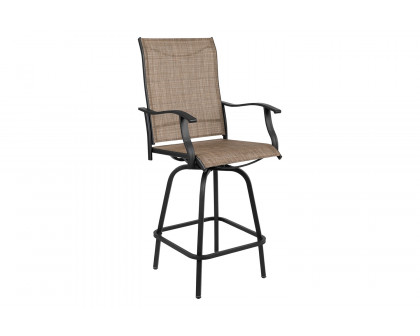 BLNK Valerie All-Weather Swivel Textilene Patio Bar Height Stools with High Back and Armrests Set of 2 - Brown