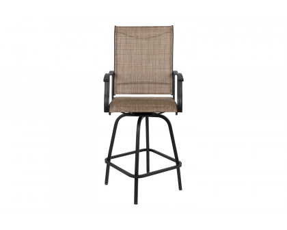 BLNK Valerie All-Weather Swivel Textilene Patio Bar Height Stools with High Back and Armrests Set of 2 - Brown