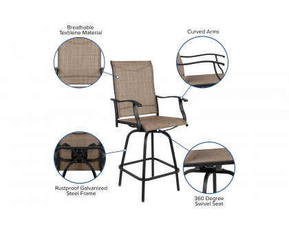 BLNK Valerie All-Weather Swivel Textilene Patio Bar Height Stools with High Back and Armrests Set of 2 - Brown