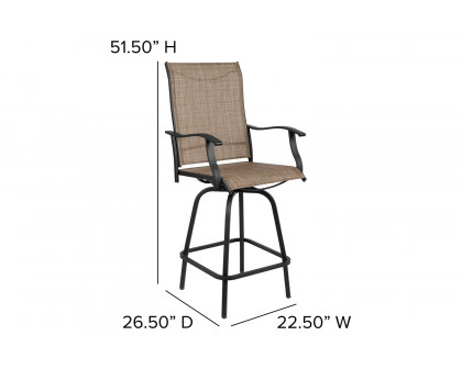 BLNK Valerie All-Weather Swivel Textilene Patio Bar Height Stools with High Back and Armrests Set of 2 - Brown