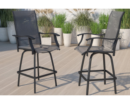 BLNK Valerie All-Weather Swivel Textilene Patio Bar Height Stools with High Back and Armrests Set of 2