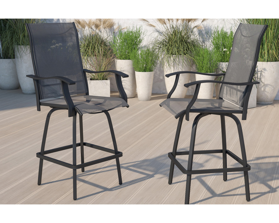 BLNK Valerie All-Weather Swivel Textilene Patio Bar Height Stools with High Back and Armrests Set of 2 - Gray