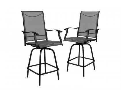 BLNK Valerie All-Weather Swivel Textilene Patio Bar Height Stools with High Back and Armrests Set of 2 - Gray