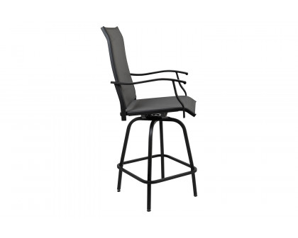 BLNK Valerie All-Weather Swivel Textilene Patio Bar Height Stools with High Back and Armrests Set of 2 - Gray