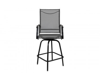 BLNK Valerie All-Weather Swivel Textilene Patio Bar Height Stools with High Back and Armrests Set of 2 - Gray