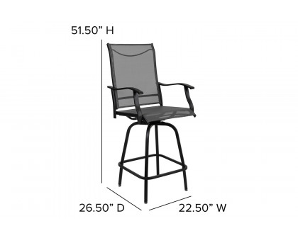 BLNK Valerie All-Weather Swivel Textilene Patio Bar Height Stools with High Back and Armrests Set of 2 - Gray